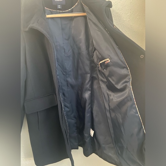 Gorgeous Lands End Navy Trench Coat Wool Blend 4 Pockets Women’s Size 10P - Picture 10 of 15